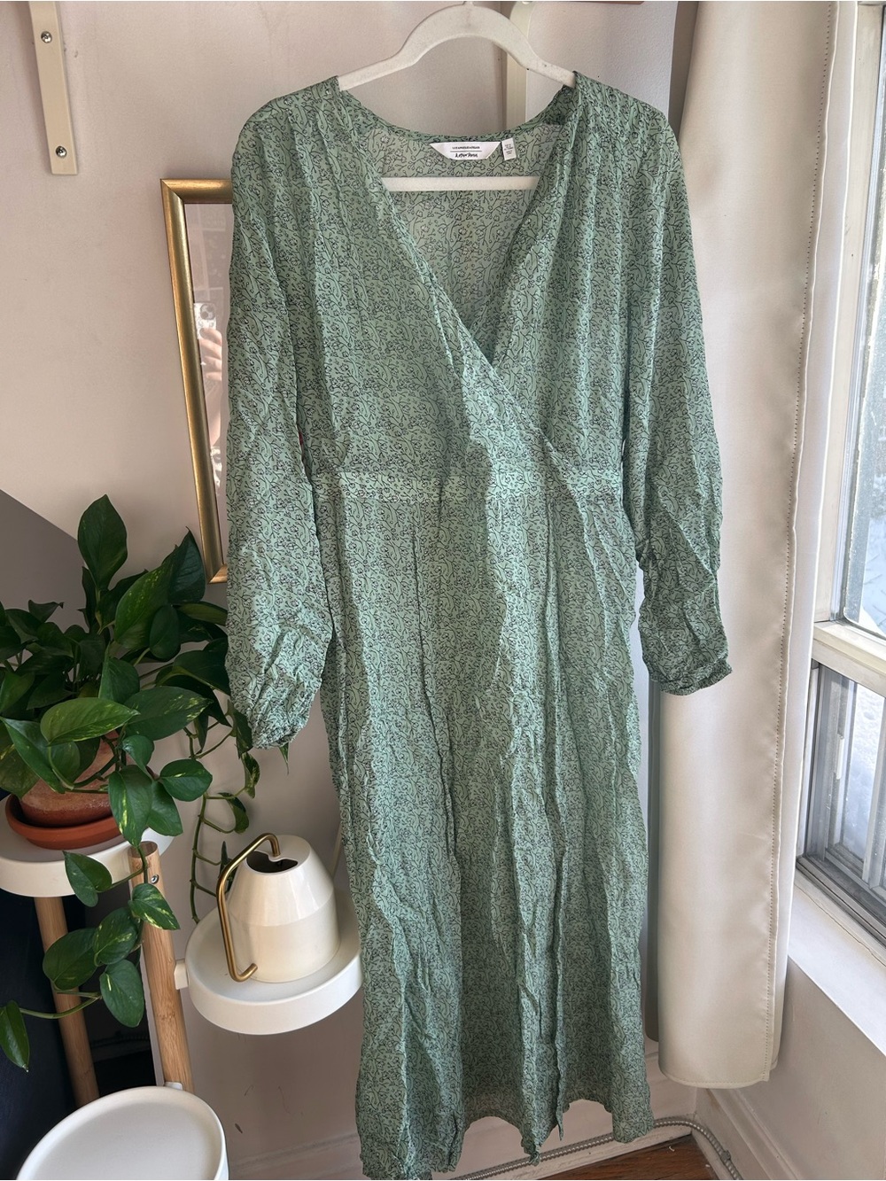 & Other Stories Light Green Floral Wrap Midi Dress